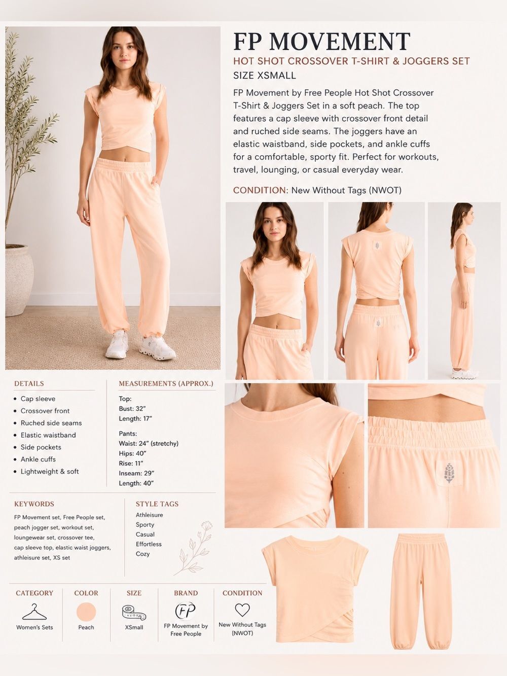 FP Movement Hot Shot Crossover T-Shirt & Joggers Set Peach women’s XSmall